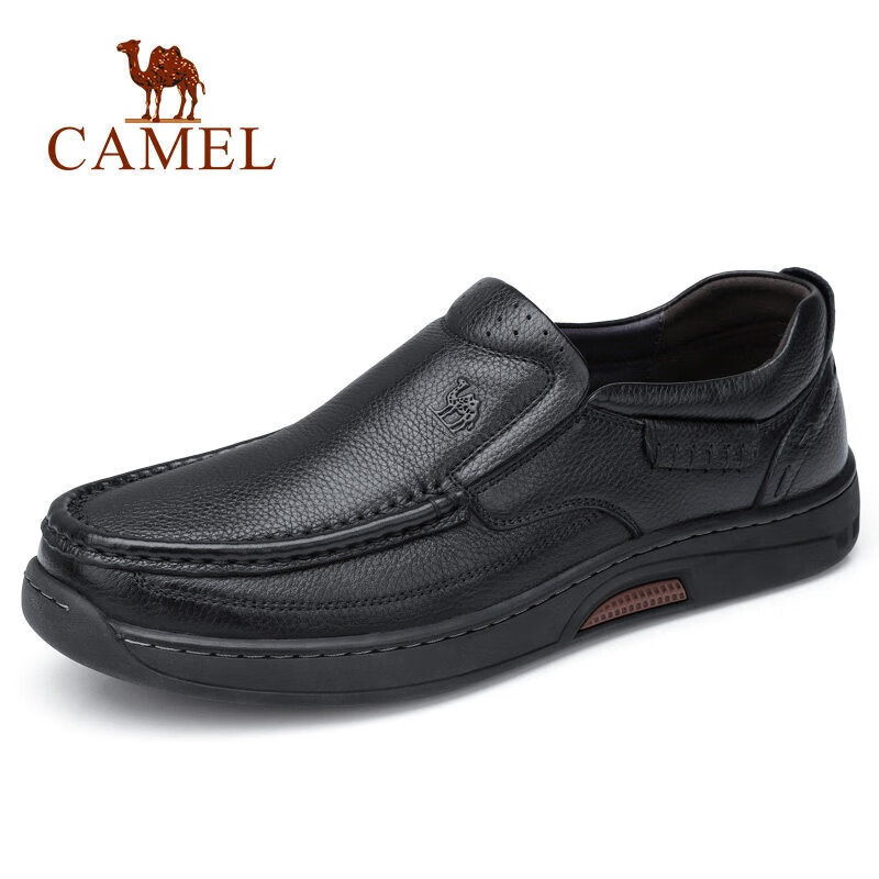 骆驼（CAMEL）男鞋 男士牛皮商务休闲低帮套脚办公爸爸皮鞋 A832287130  黑色 41