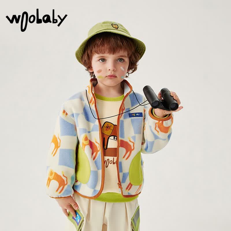 Woobaby儿童双层摇粒绒外套男童女童上衣秋装宝宝保暖外衣立领洋气撞色 【立领】洛赫狮子0104 100cm怎么样,好用不?