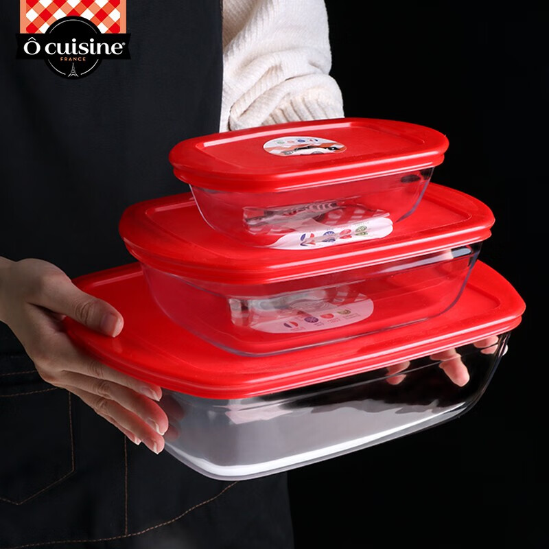 欧贵厨法国进口高硼硅玻璃烤盘烤箱专用托盘蒸盘烘焙微波炉饭盒鱼盘餐具 23cm【1.1L带盖】长方形烤盘