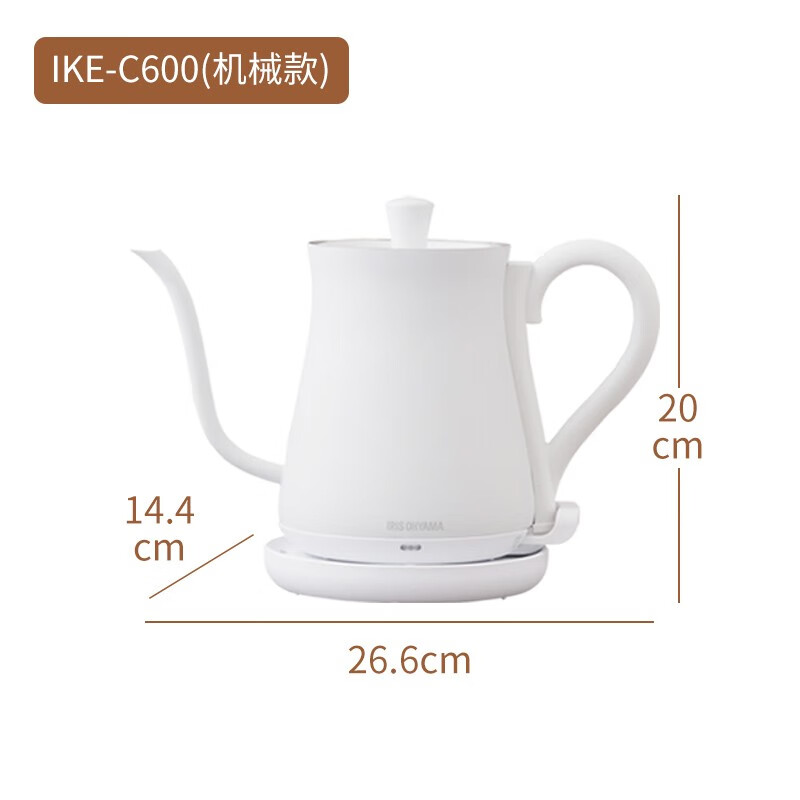 日本爱丽思IRIS手冲咖啡壶温控家用不锈钢电热一体长嘴壶迷你泡茶 机械款-IKE-C600白色