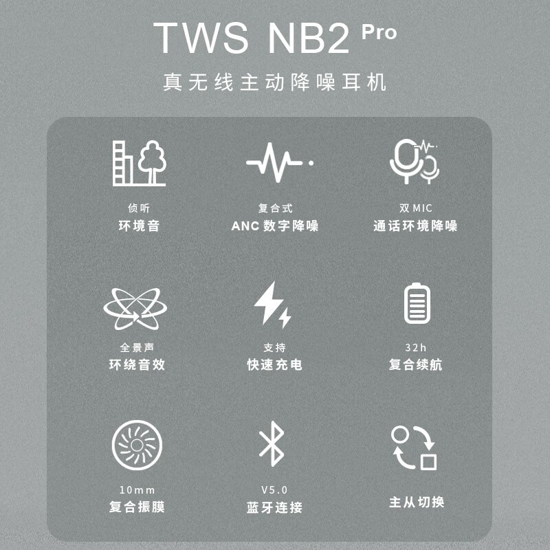 漫步者（EDIFIER）TWS NB2 Pro真无线降噪蓝牙耳机 主动降噪 蓝牙耳机 降噪耳机 通用苹果安卓手机 宁静黑