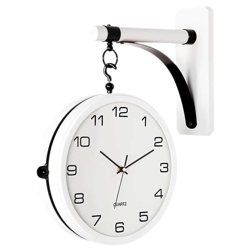 漢時(shí)（Hense）雙面掛鐘客廳現(xiàn)代簡(jiǎn)約高檔兩面鐘歐式裝飾鐘表掛墻石英時(shí)鐘HDS03 白色D款