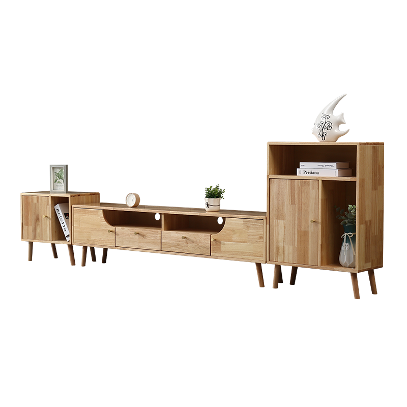 舒歌電視柜實(shí)木落地茶幾組合小戶型客廳抽屜電視機(jī)組合柜電視柜全實(shí)木 原木色1.2米電視柜+高矮邊柜組合