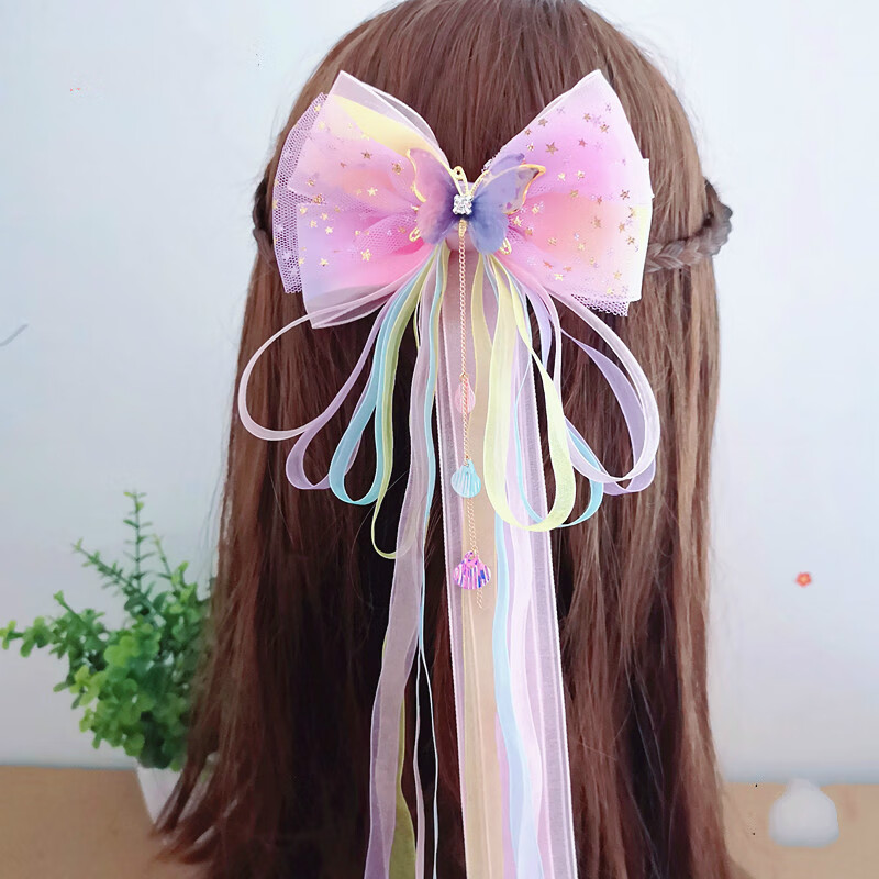 儿童发饰古风发饰蝴蝶结仙气飘带发卡汉服头饰发卡汉服头饰古装饰品