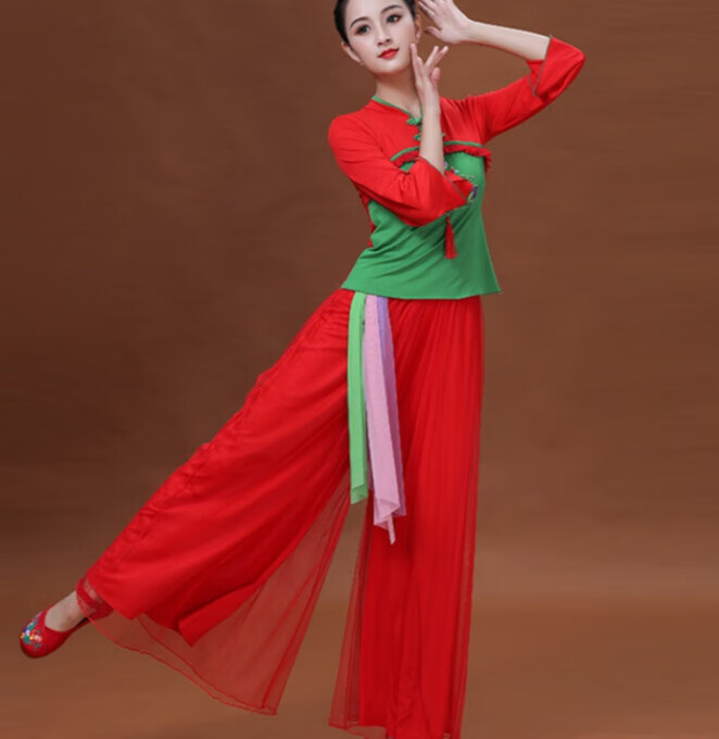 goyn杨丽萍广场舞服装跳舞衣服中老年舞蹈服演出表演服 立领吊穗大红
