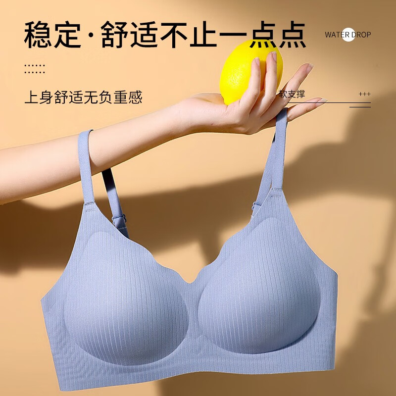 华婷露（Huatinglu） 无钢圈文胸大码薄款蕾丝睡眠胸罩养护内衣女简约全罩杯美背性感 背扣款-灰兰色 L (适合36/80A B C罩杯)