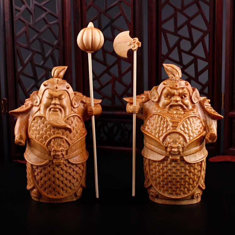 小木缘生 小叶黄杨木雕门神哼哈二将摆件家居客厅实木雕刻创意摆设