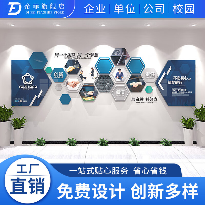 装饰布置创意员工照片墙企业文化公司介绍宣传墙企业展厅企业文化墙