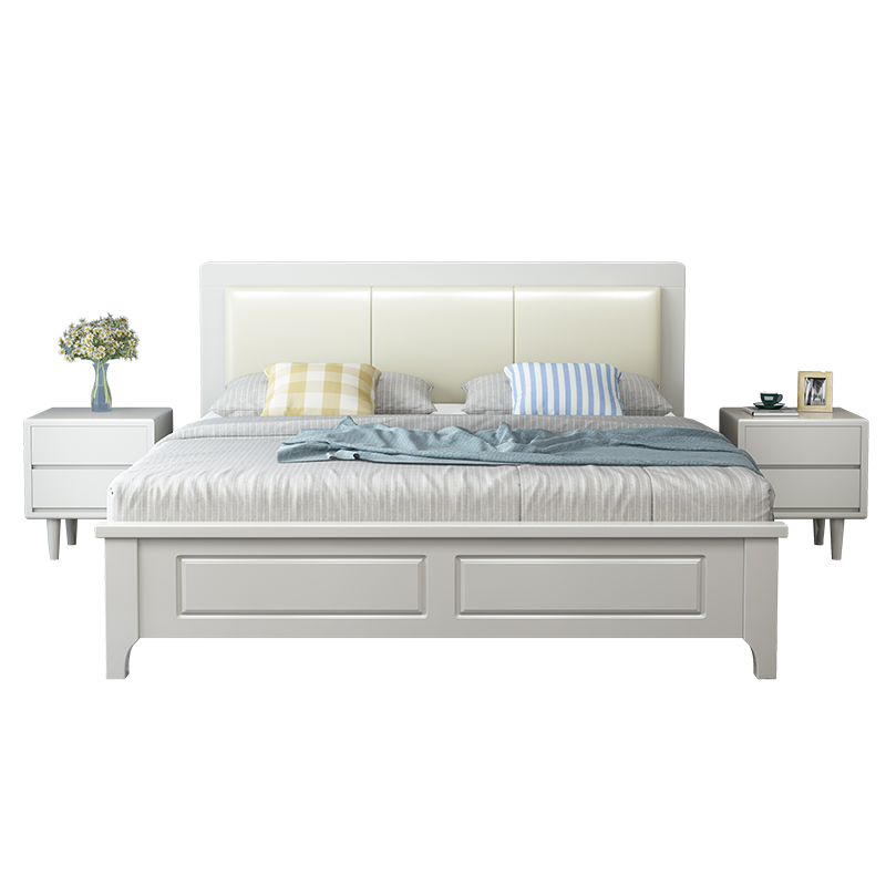 风之意 床 北欧1.5米实木床现代简约1.8米双人床软靠婚床卧室家具XC-309 床+床垫+床头柜*1（备注颜色） 1800*2000标准床