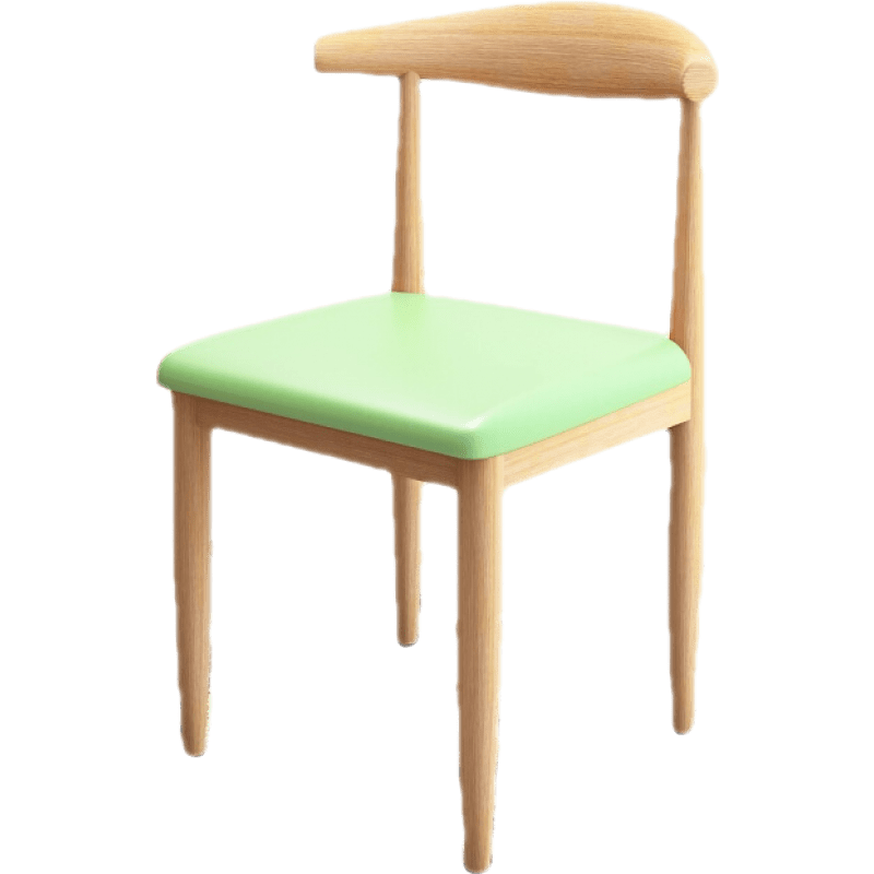 餐椅靠背北欧简约书房凳子椅子学生学习卧室家用仿实木铁艺牛角椅 浅绿色 PU款 原木色