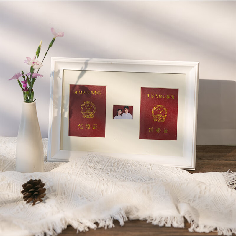 结婚登记照相框摆台简约现代创意实木6六7七10寸12领证婚纱照摆件 乳白色 12寸（20.3x30.5cm）
