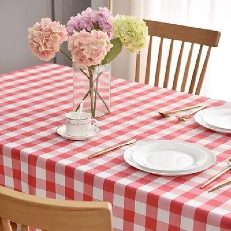 摩洛森 一次性桌布圆桌加厚 家用长方形方桌台布 塑料酒席红格子餐桌布免洗 红色格子1.8米X1.8米 10张