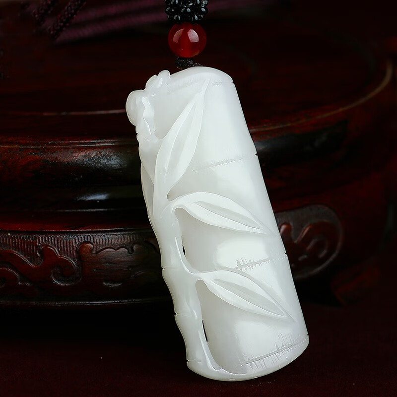 新疆和田玉节节高吊坠白玉竹子玉坠富贵竹项链男女 a款