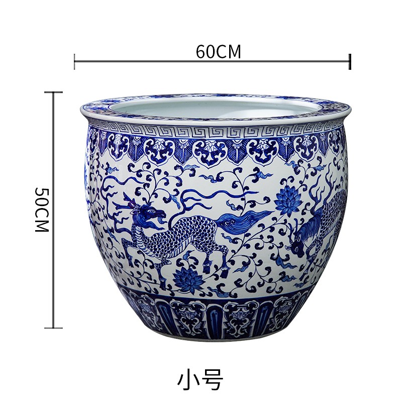 景德镇陶瓷缸青花缸山水落地大号大睡莲室外金鱼缸荷花庭 直径60厘米