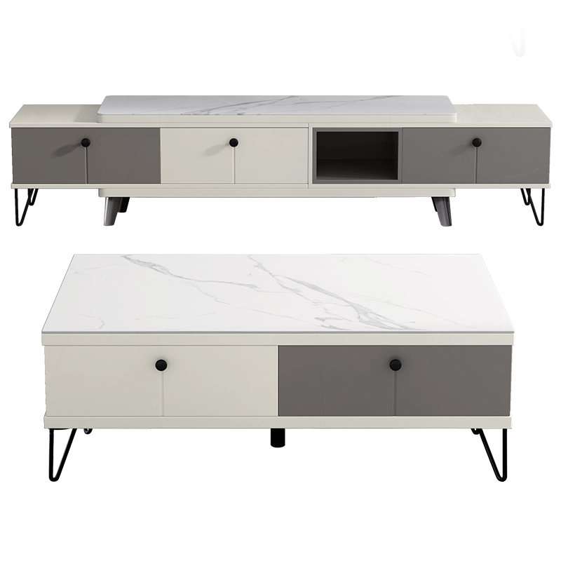 全友家居 电视柜茶几组合 现代简约灰白双色地柜 钢化玻璃台面小户型客厅储物柜120797（闪） （岩板）A茶几+A电视柜