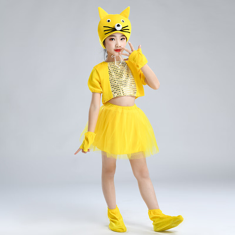 动物小花猫六一幼儿园舞蹈表演服春夏秋冬服装 小猫咖啡色裙款套装