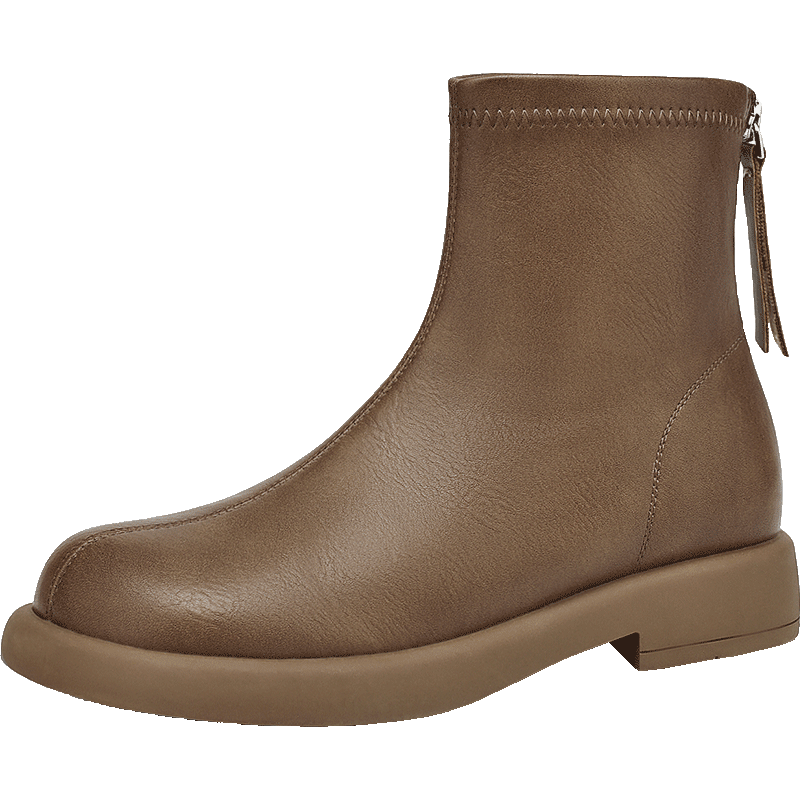 ZHR平底短靴女加绒女鞋软底踝靴英伦风显瘦马丁靴 BL309A棕色39