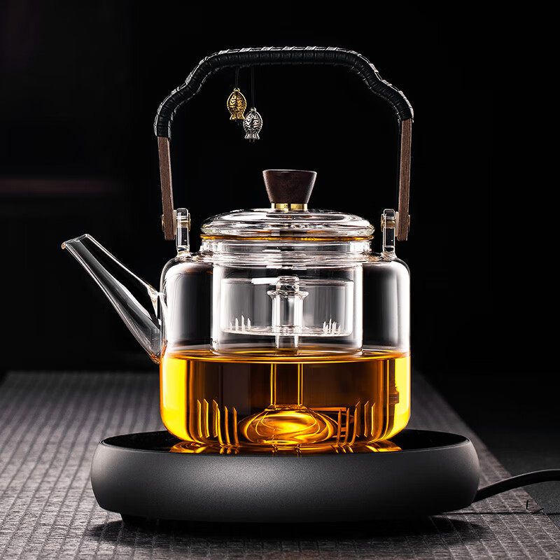 創(chuàng)頤耐熱玻璃茶壺泡茶燒水家用壺加厚煮茶壺電陶爐煮茶器套裝超薄茶爐 平云透明壺禪道款+春滿爐1000W
