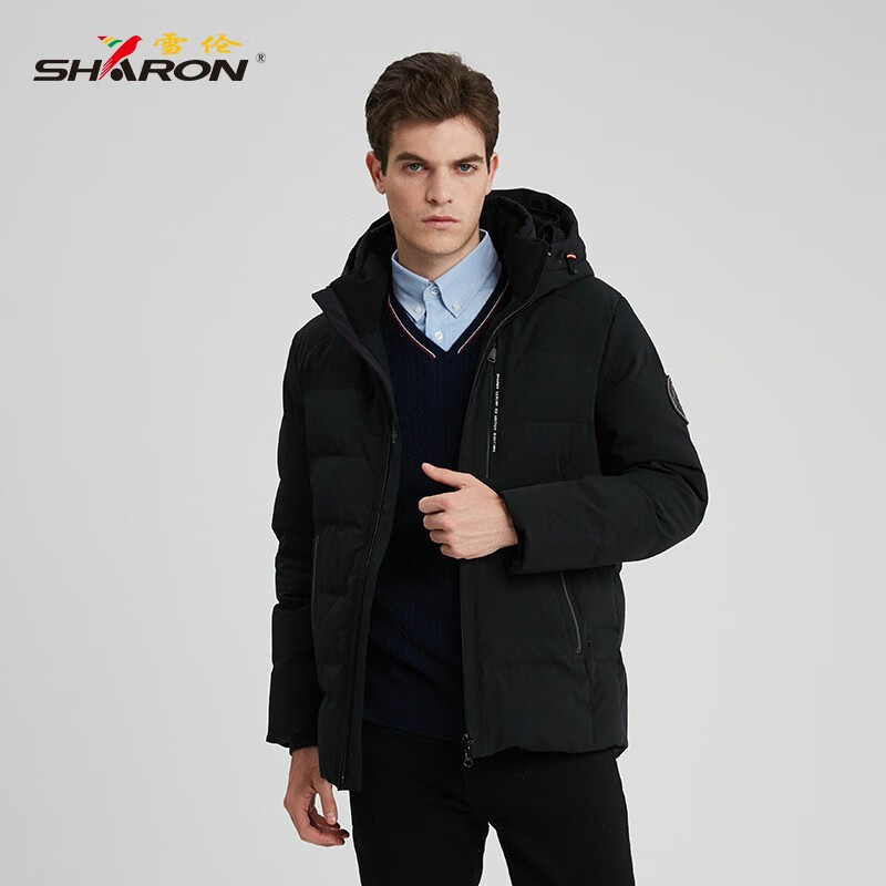 雪伦鹅绒羽绒服男短款可脱卸帽秋冬外套休闲商场同款sharon 20617