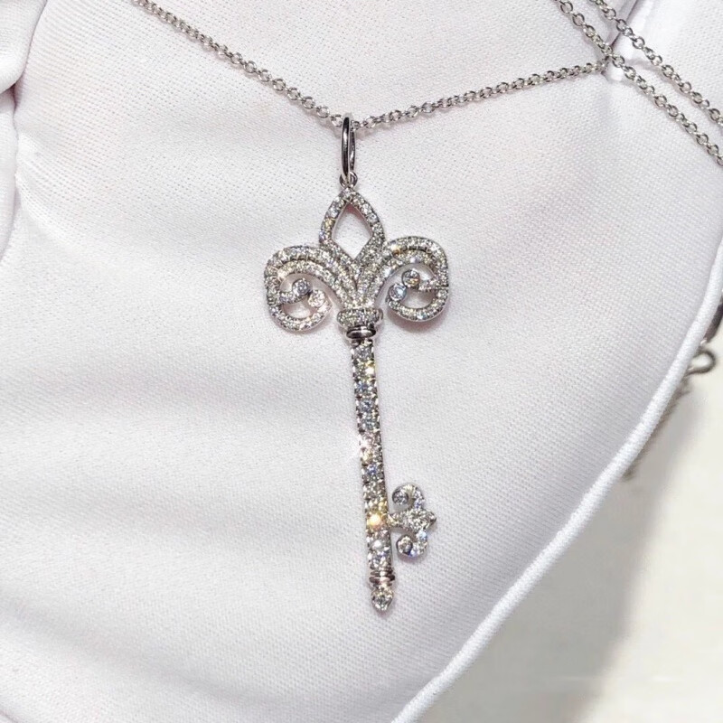 佩曼 钥匙鸢尾项链t家同款花女银钻玫瑰金毛衣链锁骨链简约礼物女友 b