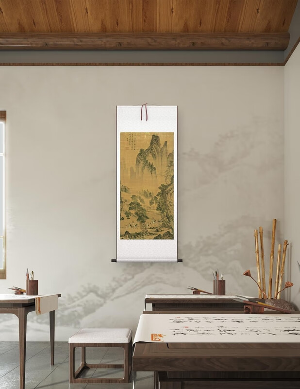 原大喷绘明唐寅唐伯虎松林扬鞭图绢本立轴挂画古代名画山水画 松林