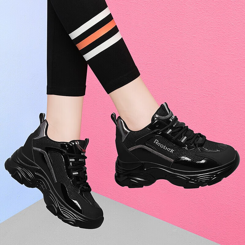 鞋女春季新内增高女鞋百搭女鞋子女系带舒适休闲鞋女 11162枪色 34