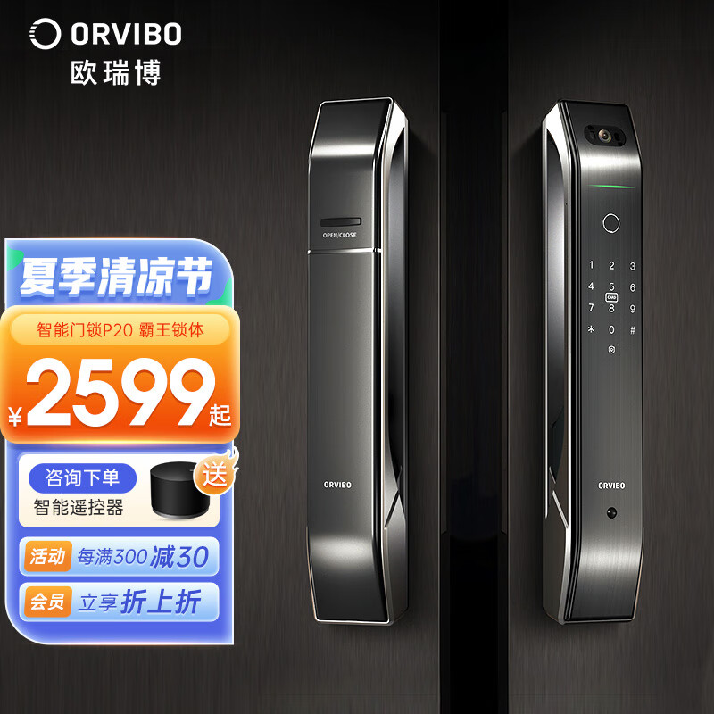 欧瑞博（ORVIBO） 智能门锁P20全自动可视猫眼智能门锁指纹锁家用防盗密码门锁 智能门锁-霸王锁体