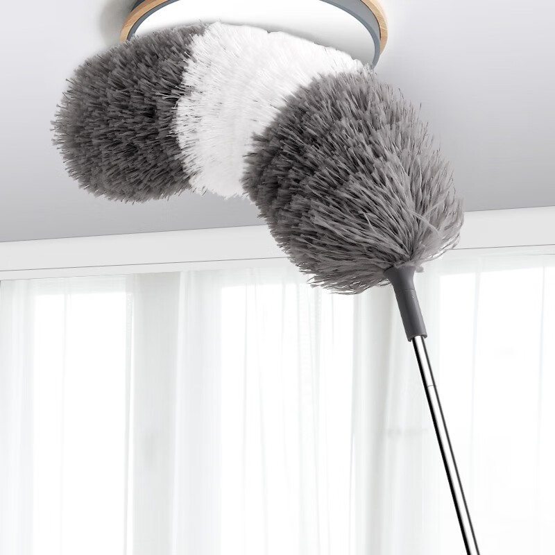 苏力达 鸡毛掸子除尘掸2.8米可伸缩擦墙毯子扫灰蜘蛛网清洁扫神器打扫屋顶家用鸡毛禅子 140cm【静电除尘掸】