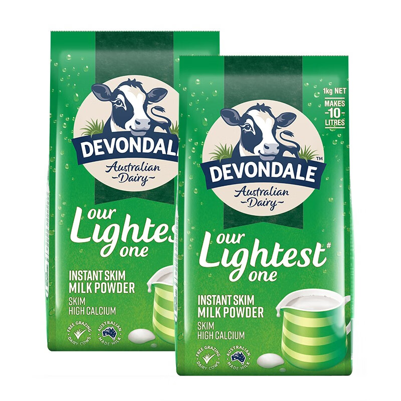 澳大利亚进口 德运 Devondale 脱脂奶粉1kg 速溶 成人中老年青年少年牛奶粉 1kg×2袋（新老包装交替发货）