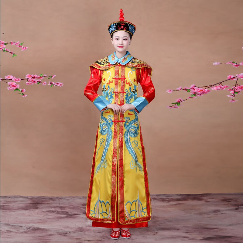 古装宫廷装皇帝皇后服装成人袍凤袍男女汉服演出服手工定做 【黄色】