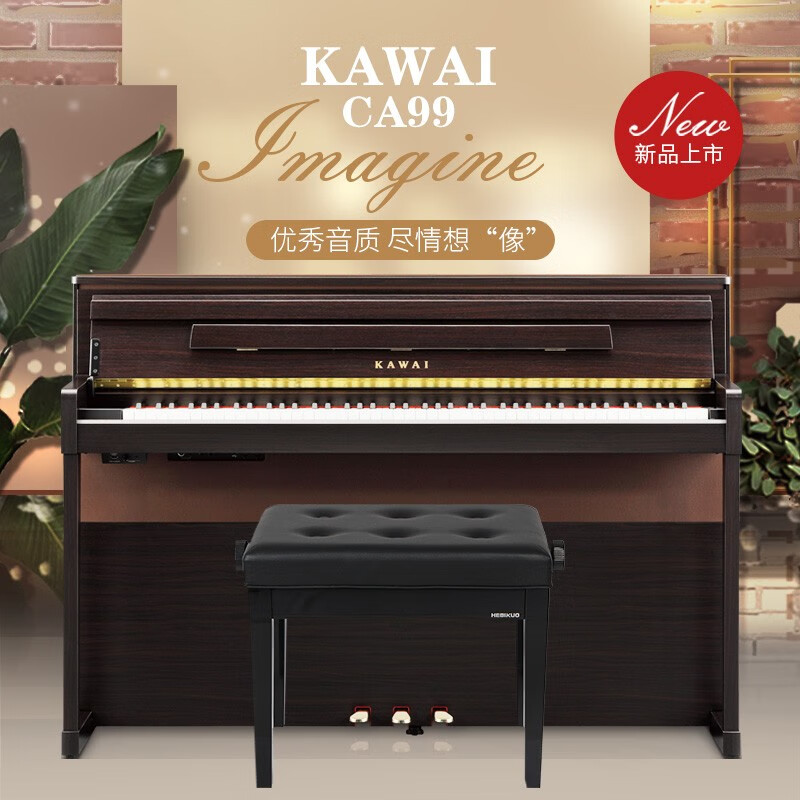 卡瓦依（KAWAI）数码钢琴CA28G/CA33木质键盘重锤88键配重 成人儿童专业演奏考级电钢琴 CA99R棕色+琴凳礼包