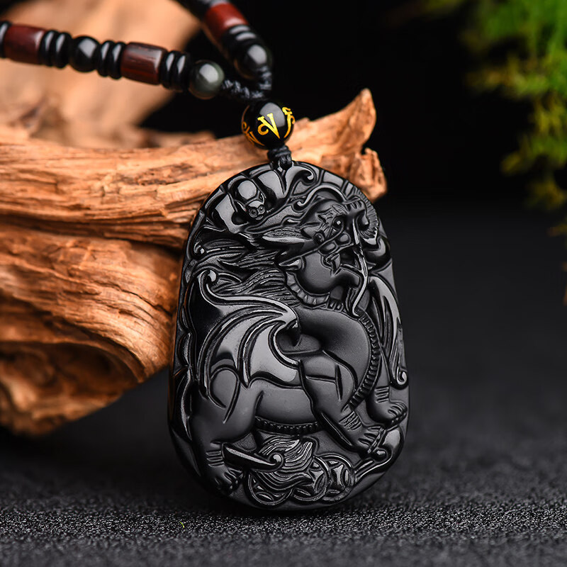 爵艳 皮丘挂件玉石饰品男女黑曜石貔貅吊坠金曜石貔恘项链男友龙年 黑