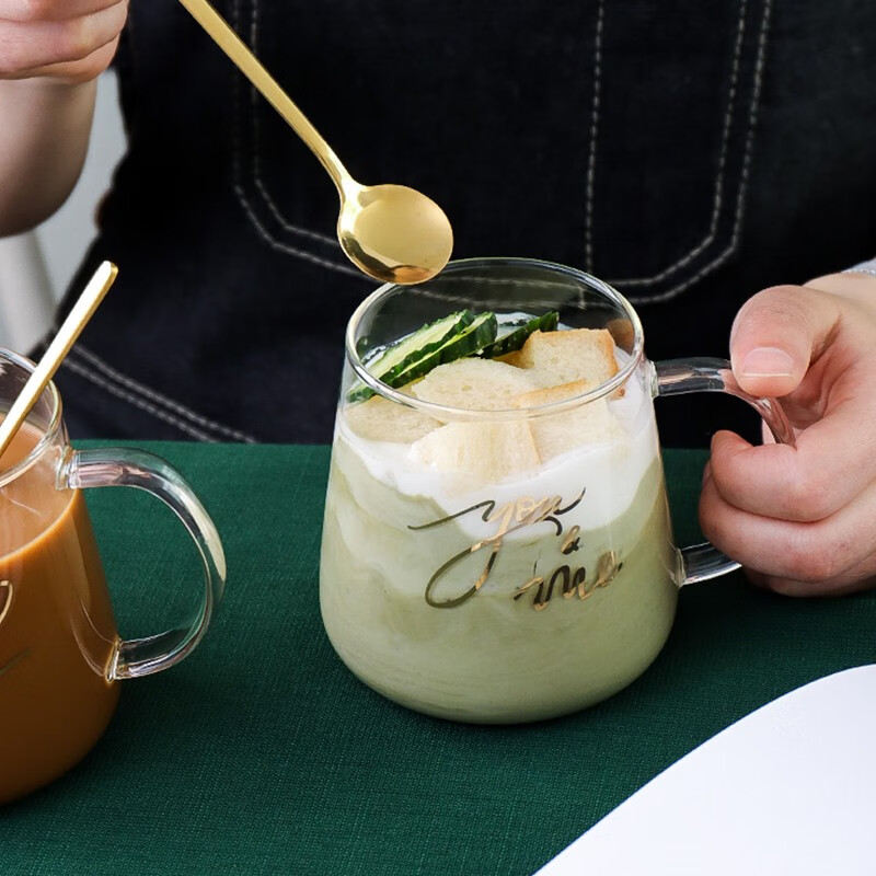 川岛屋ins简约玻璃杯带把家用喝水泡茶杯子女网红牛奶早餐饮料杯 a款