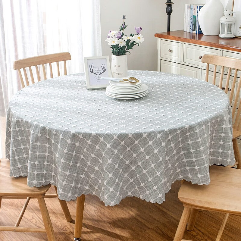 朗之舒北欧轻奢家用简约格子桌布大圆桌布艺棉麻茶几台圆形餐桌茶几