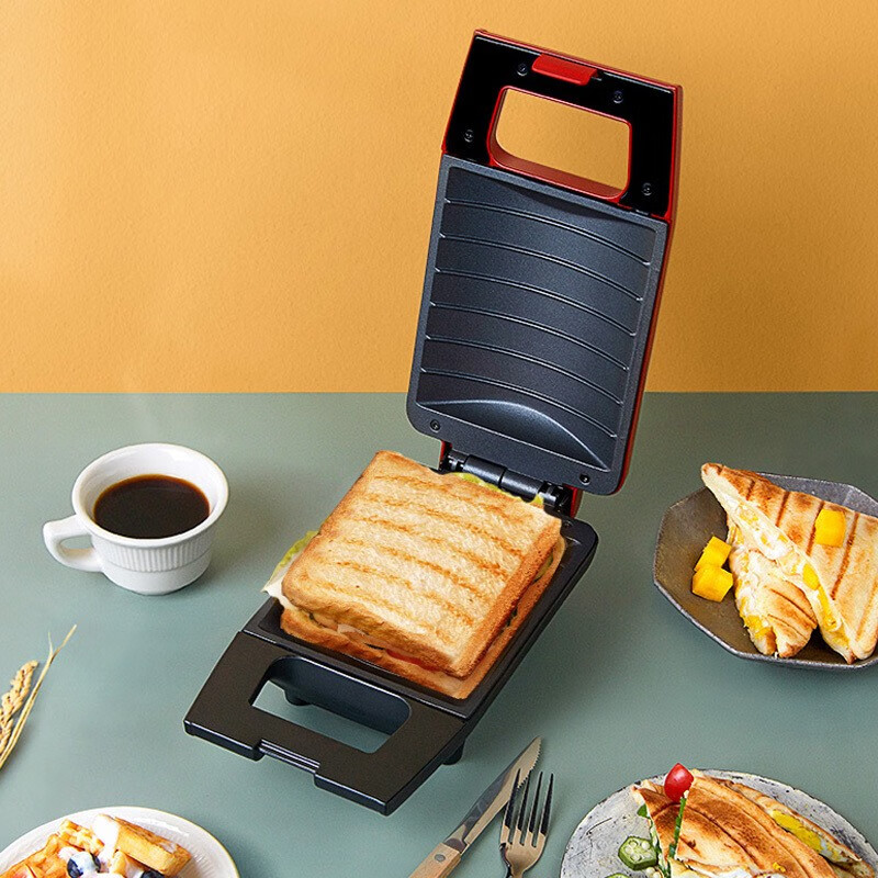 Pinlo三明治早餐机 电饼铛 烤吐司 家用大容量双面速热多功能网红早餐轻食机 迷你三明治机红色PL-S042W3H