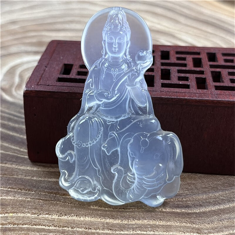 锦鼎  天然岫玉普贤菩萨吊坠一刀切精品好货本命佛玉石挂件产地发货