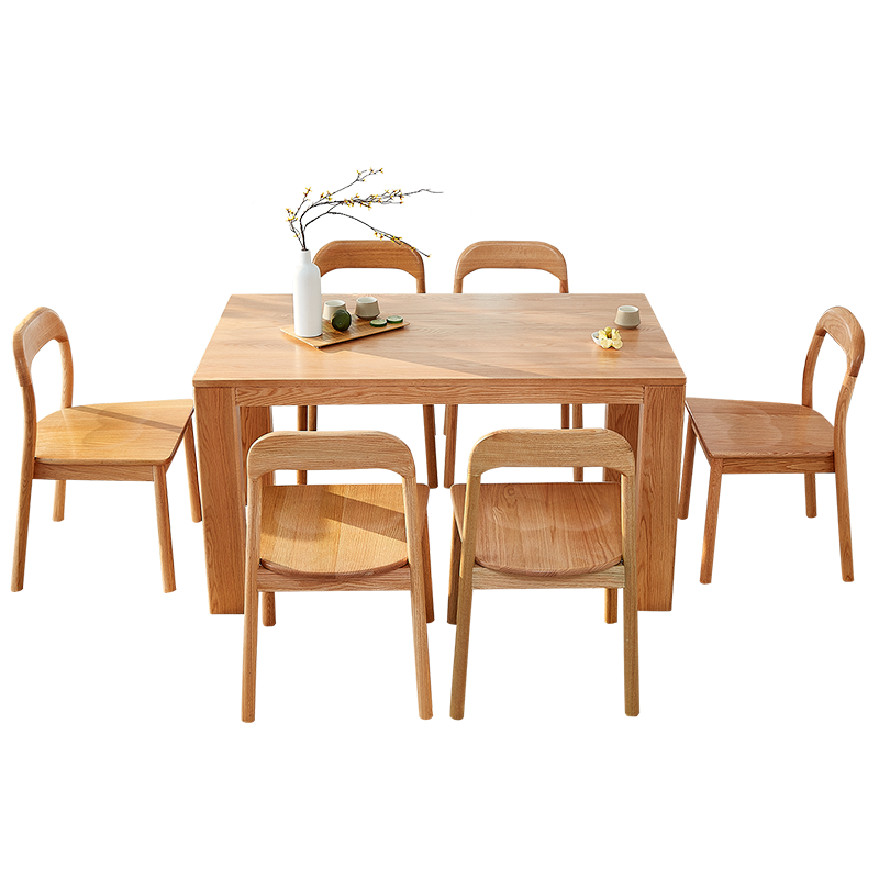 全友家居 餐桌椅组合进口橡木实木餐桌长方形大饭桌 北欧简约餐厅桌子DW1009（闪） 餐桌（1.6m款）+月形椅*6
