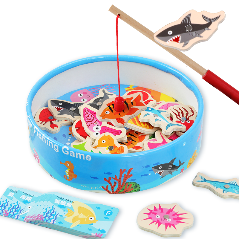 QZMEDU 钓鱼玩具 钓鱼池儿童早教玩具游戏 带磁性钓鱼台 男孩女孩生日礼物
