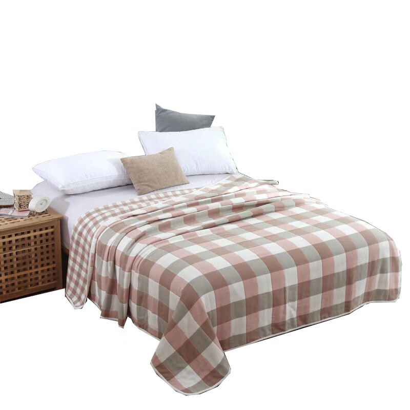 麦琪娜 全棉六层纱布毯子毛巾被夏凉被午休盖毯夏季被子空调被夏被 大格粉 90*100cm 婴儿毯