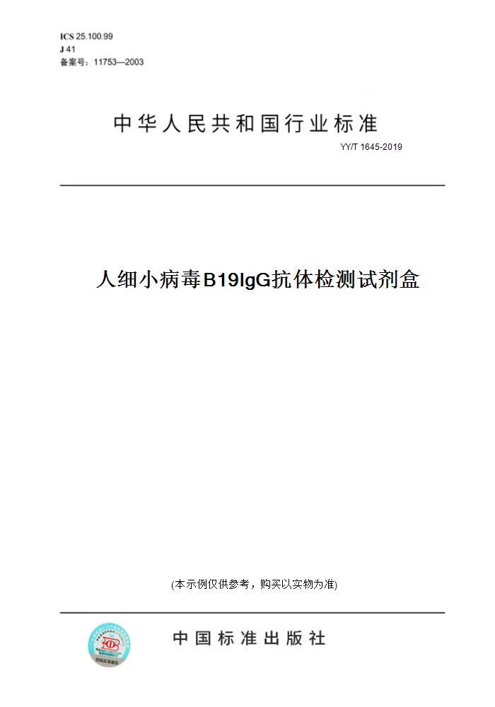 【纸版图书】yy/t 1645-2019人细小病毒b19igg抗体检测试剂盒 正版
