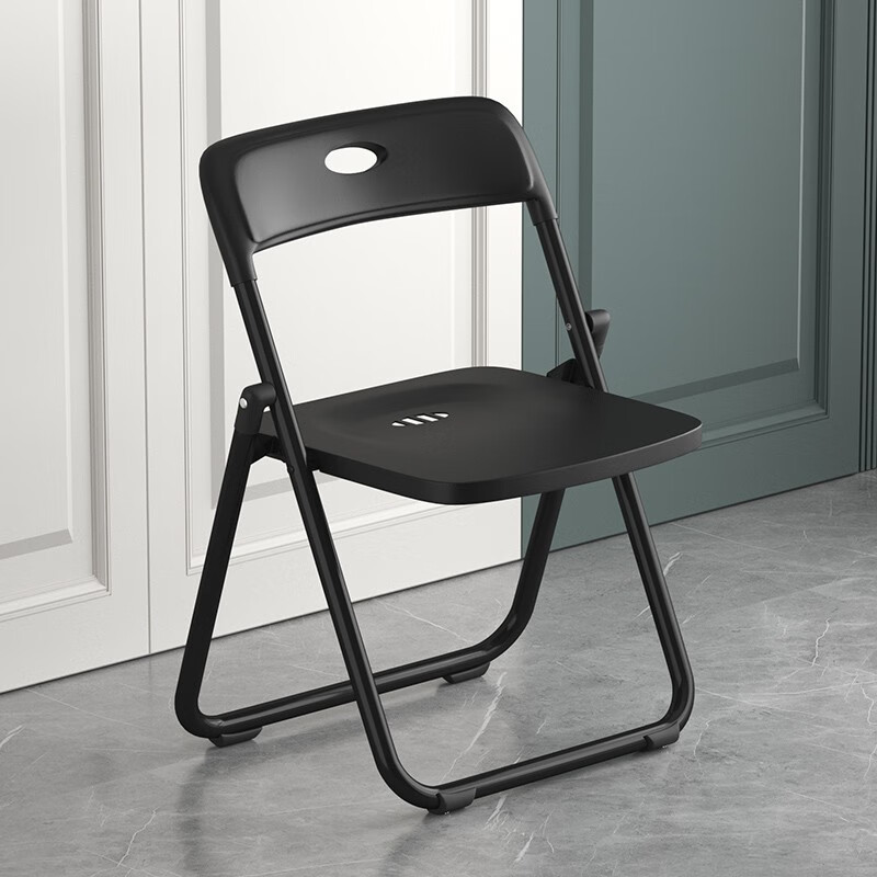 格田彩折叠椅子办公椅靠背凳子户外折叠凳休闲小椅子简易餐椅家用麻将椅 黑色 一体色