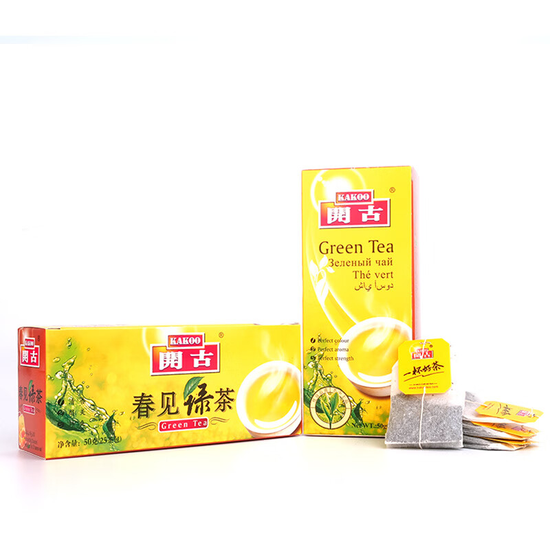 开古春见绿茶25包双片双囊绿茶包袋泡茶一次性盒装办公酒店茶包 50g(2