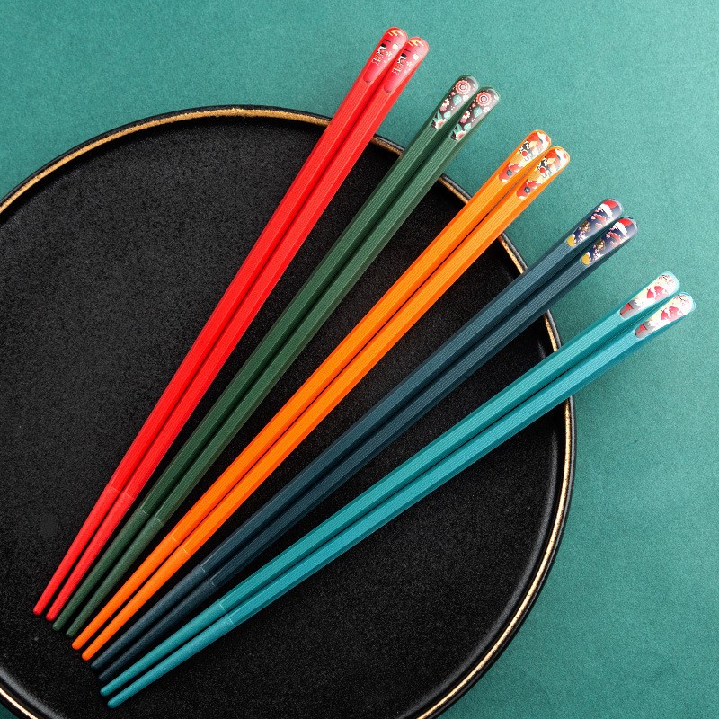 聚心尚品 家用合金筷子五色分餐筷一人一筷日式指甲筷套装 5色各1双