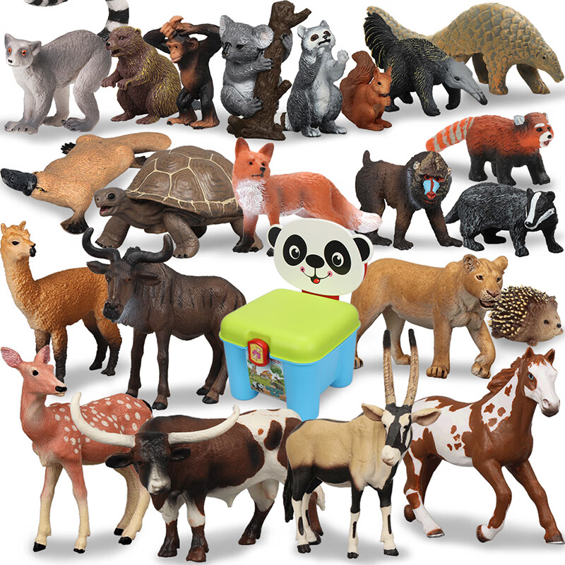 Mechile仿真动物模型动物园玩具套装儿童认知 陆地动物22件套装（送收纳椅）
