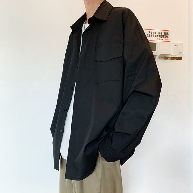 芒喆矮小个子年轻小伙子穿的外套男士白色衬衫韩版潮流帅气宽松男士薄