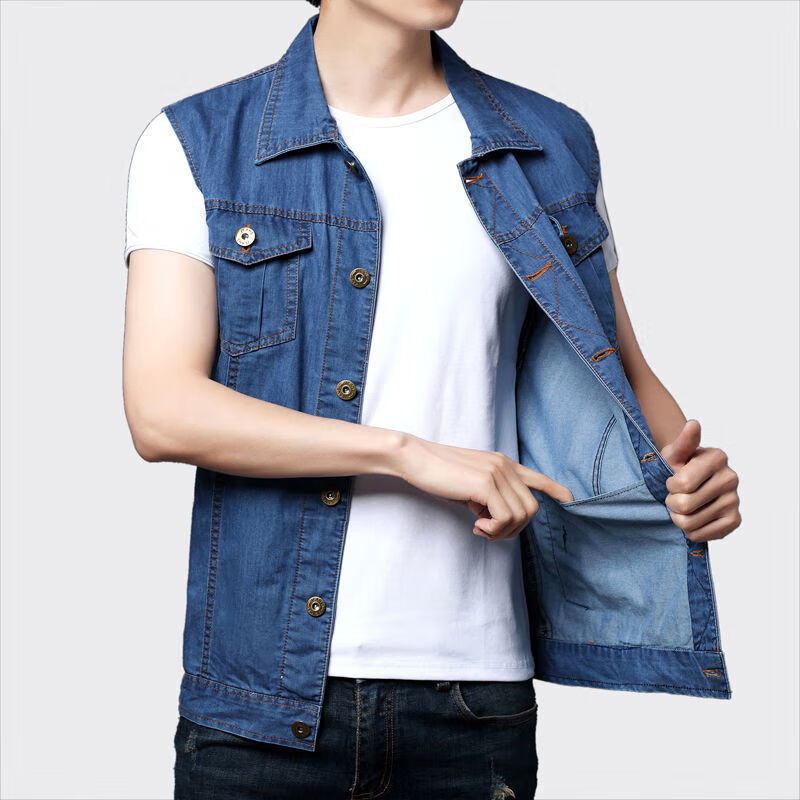 like牛仔马甲男士背心无袖坎肩外套春夏季四季款上衣大码休闲户外褂子