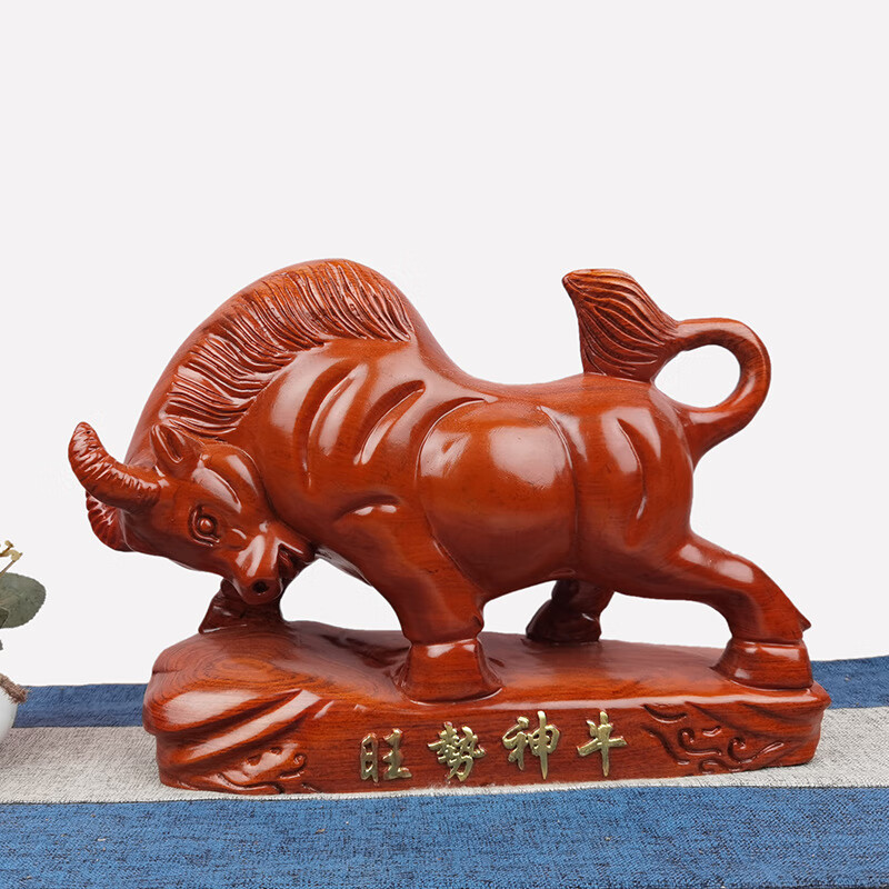 牛摆件实木动物生肖雕刻工艺品木质创意家居装饰品 花梨木-旺势神牛