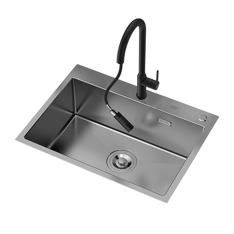 箭牌（ARROW）水槽单槽厨房304不锈钢钛黑纳米手工槽洗菜盆洗碗池台上台下盆 680*460纳米大单槽（龙头以赠品方式发货）