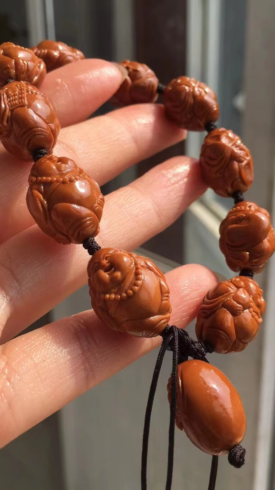 【群仙作】精品橄榄核核雕十小弥勒佛手串尺寸约1.5*1.9cm.