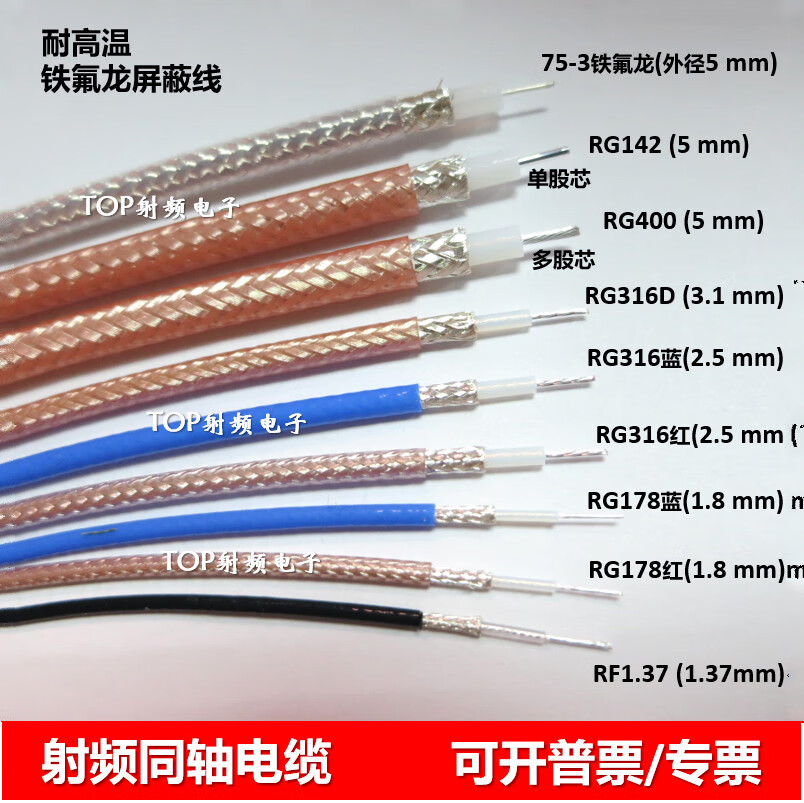 rg142馈线双屏蔽线rf1.37射频线rg400镀银rg316特氟龙rg178单芯 rg142